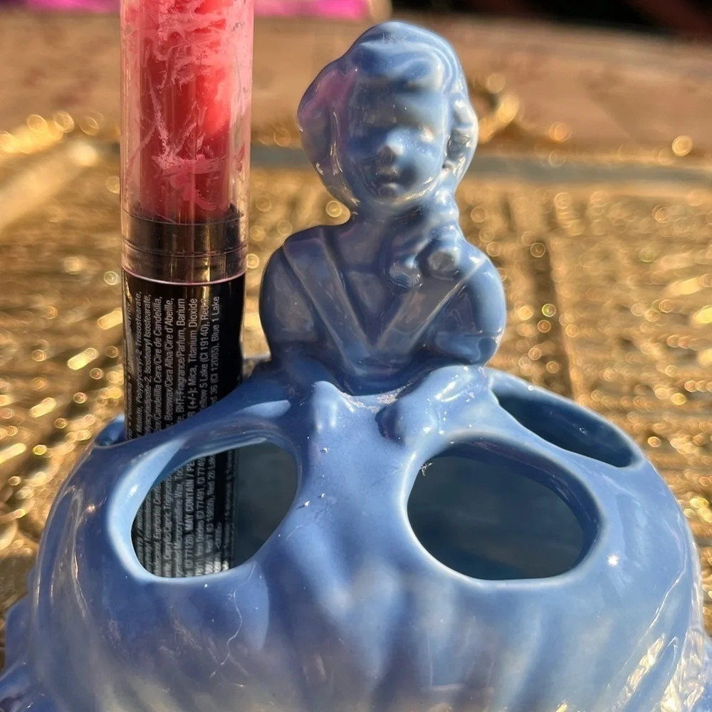 Vintage ceramic Victorian lady lipstick holder